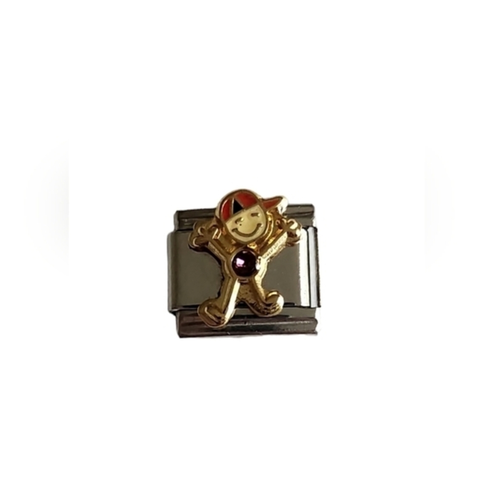 Italian Charmlink Little Boy with February Birth Stone for‎ Charm Bracelet 9mm